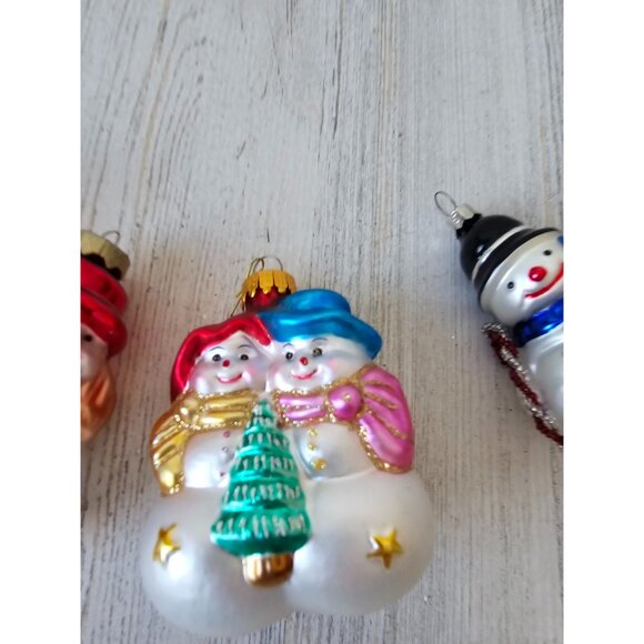 Glass snowman candy cane ornament set litter blue red pink - Picture 2 of 9